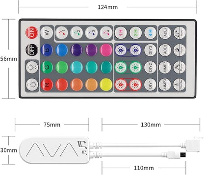 PAUTIX RGB LED Strip Light Wireless Smart Controller, 44-Key Remote and APP Control, Music Sync, Replaced Controller for 12V/24V 4-Pin COB SMD LED Strip Light, DIY and Timer Function