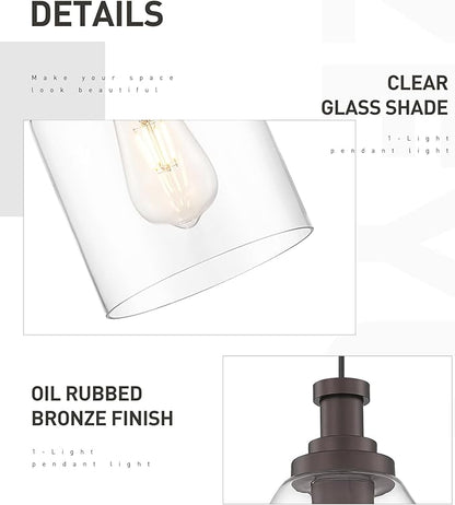 zeyu 1-Light Pendant Light Fixtures for Kitchen Bedroom, Farmhouse Hanging Pendant Light, Clear Glass Shade, Oil Rubbed Bronze Finish, ZG33M1L-L ORB