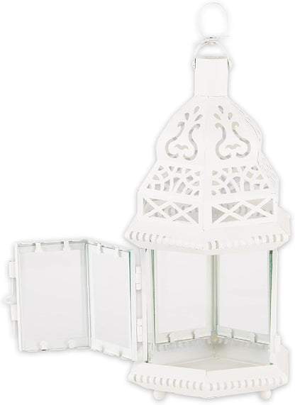 Zingz & Thingz Moroccan Style Candle Lantern Holder, Decorative Light Home Decor, Indoor & Outdoor, 13" Tall, White