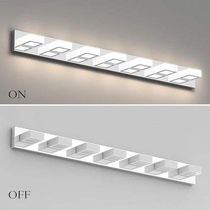 Ralbay 46" LED Chrome Vanity Lights 7 Lights Acrylic Stainless Steel LED Modern Vanity Lights Chrome Bathroom Lighting Fixtures Over Long Mirror (Natural White Light 4500K)