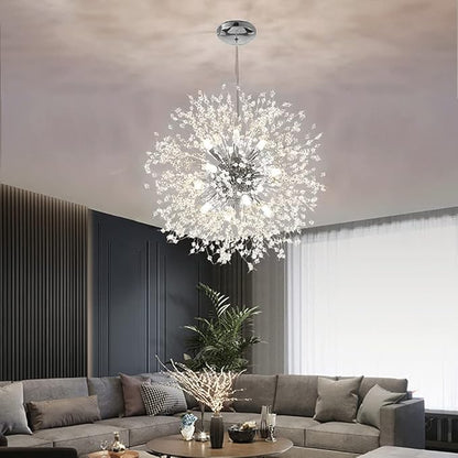 Modern Crystal Chandeliers 12-Light Chrome Dandelion Light Fixture,Firework Chandelier,Personalized Ceiling Hanging Lighting for Bedroom,Dining Room,Kitchen,Living Room Chandelier