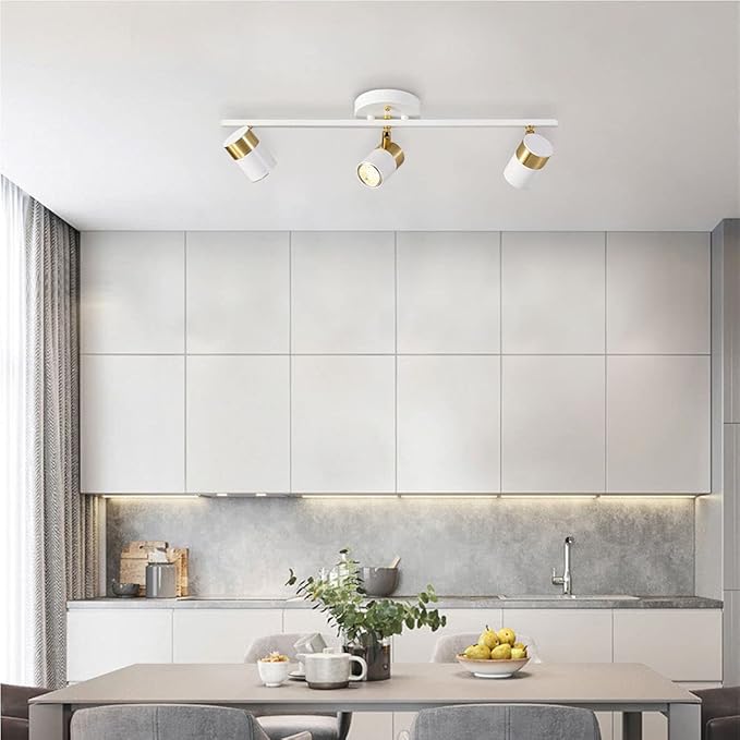 White 3 Lights Track Lighting Fixtures, LED Track Lighting with Rotatable Light Head & GU10 Bulbs, Ceiling Spotlight Fixtures for Farmhouse Garage Basement Shower
