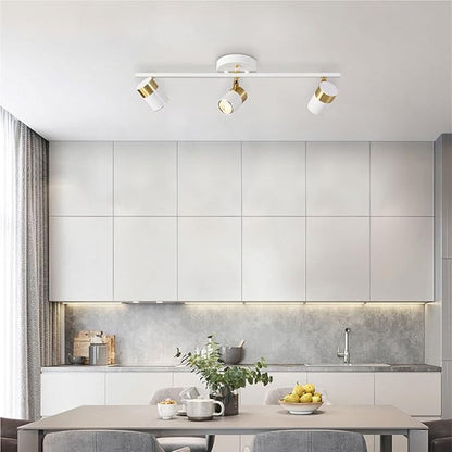 White 3 Lights Track Lighting Fixtures, LED Track Lighting with Rotatable Light Head & GU10 Bulbs, Ceiling Spotlight Fixtures for Farmhouse Garage Basement Shower