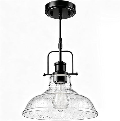 WILON Seeded Glass Pendant Lights Kitchen Island Lighting, Black Modern Farmhouse Pendant Light Fixture with E26 Base, Vintage Hanging Ceiling Lamp for Kitchen Sink Hallway Dining Room Entry Hall