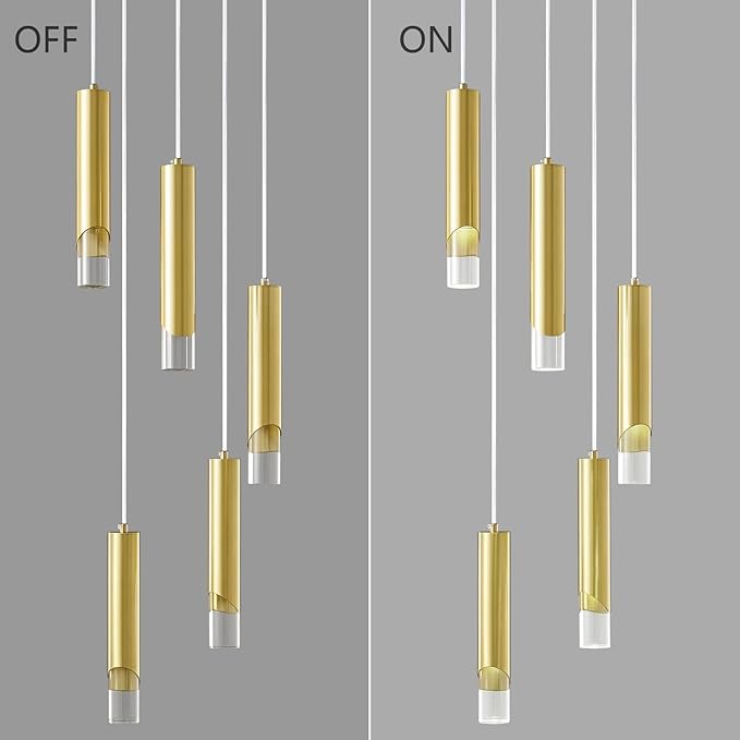 Modern Pendant Light Kitchen Light Fixture Dimmable LED Gold Mini Pendant Lights Dinning Room Gold Pendant Lighting for Kitchen Island Bedroom (5-Light)