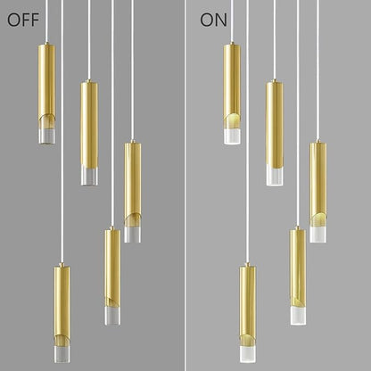 Modern Pendant Light Kitchen Light Fixture Dimmable LED Gold Mini Pendant Lights Dinning Room Gold Pendant Lighting for Kitchen Island Bedroom (5-Light)