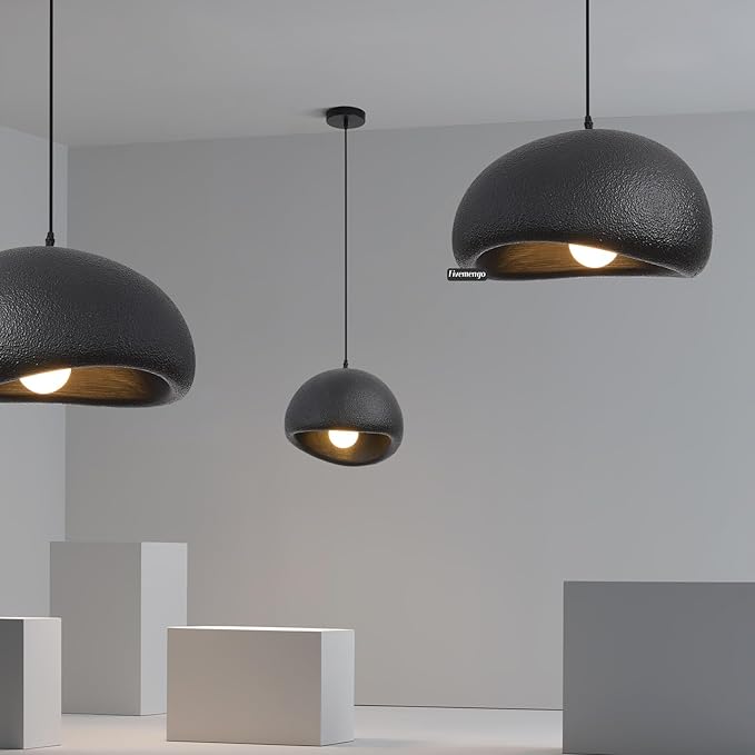 15.7in Wabi Sabi Pendant Light, Kitchen Island Lighting Fixture Ceiling Mount Japanese Lamp Japandi Chandelier for Dining Living Room Hallway Bedroom Restaurant Hanging Lamp, Black 1 Pack