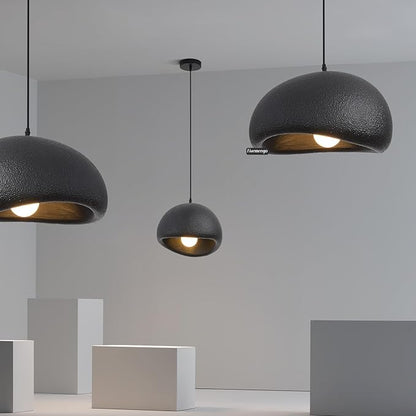 15.7in Wabi Sabi Pendant Light, Kitchen Island Lighting Fixture Ceiling Mount Japanese Lamp Japandi Chandelier for Dining Living Room Hallway Bedroom Restaurant Hanging Lamp, Black 1 Pack