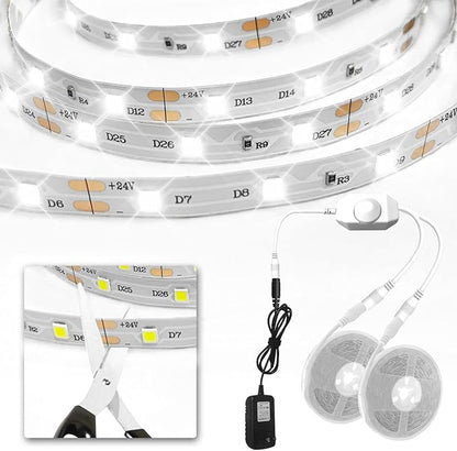 VOLIVO White LED Strip Lights, 50ft Dimmable 24V LED Lights 6500K Bright Daylight White, Strong Adhesive, Flexible Tape Light for Mirror, Kitchen Cabinets, Bedroom