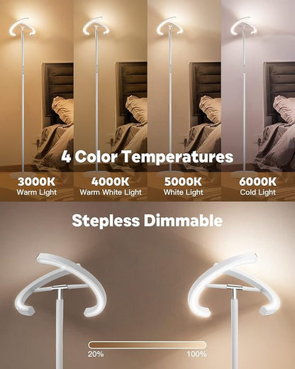 SIBRILLE White Floor Lamp, Modern Stepless Dimmable Standing Lamp 3000-6000K, 20W LED Rotatable Reading Tall Lamp, Touch & Remote Control Uplighter Floor Lamps for Living Room Bedroom Office