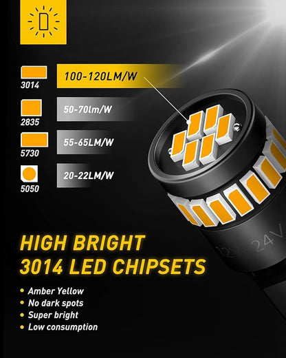 AUXITO 194 LED Light, Amber Yellow 168 2825 W5W T10 Wedge LED Replacement Light Kit Error Free for Car Dome Map Door Parking License Plate Marker Lights, Pack of 10
