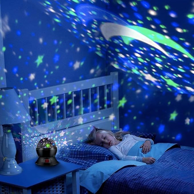 Kids Star Projector Night Light, Star Night Light Projector for Kids, Ceiling Stars Projection Lamp with Timer, 360° Rotating Night Light for Bedroom, Birthday Gift for 3 4 5 Year Old Girls Boys Black