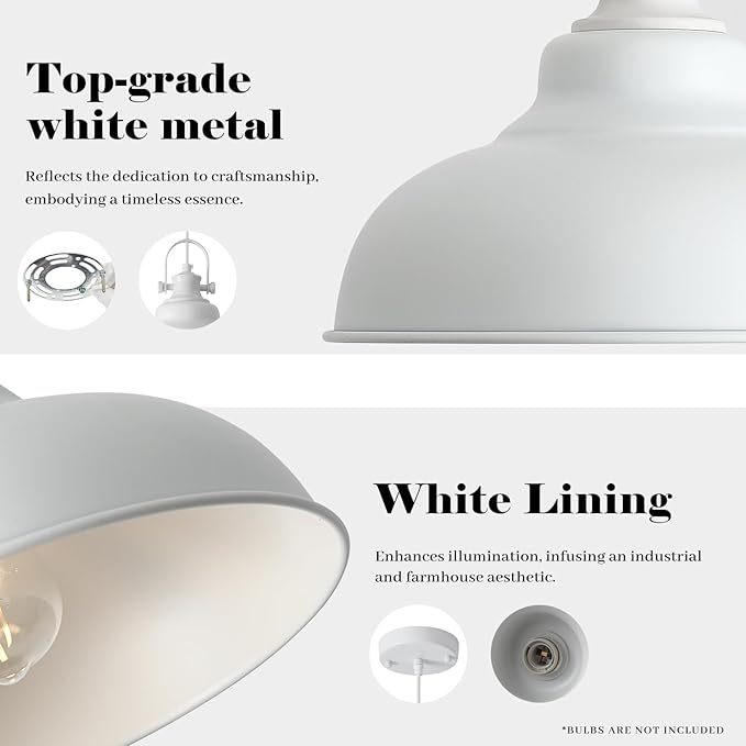 White Pendant Lights Kitchen Island 3 Pack, 11.4 Inch Kitchen Pendant Lights, Industrial Pendant Light, White Dome Pendant Light, Island Pendant Light for Kitchen, Dining Room, Bedroom
