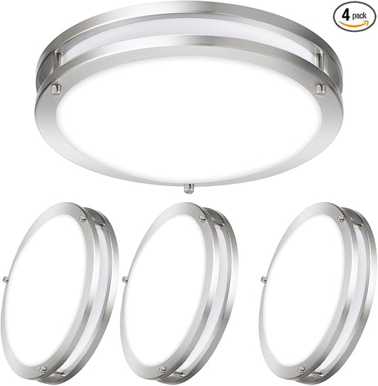18IN Double Ring LED Flush Mount Ceiling Light Fixture, 28W, 2200LM, with 5CCT 2700K-5000K Adjustable, Dimmable Modern Light Fixture Ceiling for Hallway, Bedroom, ETL Listed - 4PK