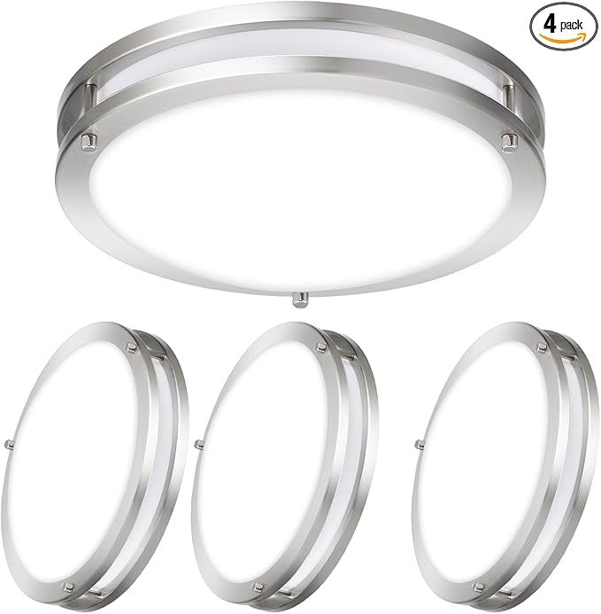 14IN Double Ring LED Ceiling Light Fixture, 21W, 1600LM, with 5CCT 2700K-5000K Adjustable, Dimmable Flush Mount Light Fixture for Hallway, Bedroom, Kitchen, ETL Listed - 4PK