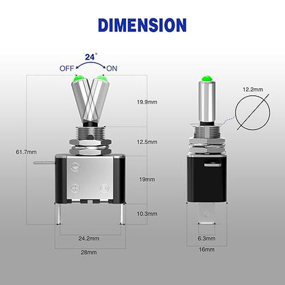 Nilight 3PCS Green LED Toggle Switches 12V 20A 3 Pin 2 Position ON Off SPST Heavy Duty Rocker Switch for Auto Car Marine RV Vehicles Truck Boat Dash