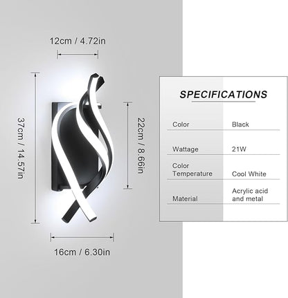 DELIPOP Wall Sconces, Spiral Modern LED Wall Sconce Lighting, 21W 6500K Cool White Indoor Wall Light Wall Light Fixtures, Acrylic LED Wall Lamp for Bedroom Bathroom Living Room Hallway Balcony