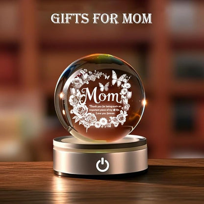 Mom 3D Crystal Ball Gifts for Mum Birthday Gift from Son, Daughter - Fun Christmas, Mothers Day, Retirement Gift Dutterfly Decorations for Mom 80MM