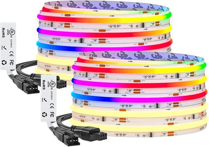 BTF-LIGHTING FCOB COB LED Strip Light, WS2814 Smart IC RGBW 3000K Color Chasing Light, UL Listed DC24V 32.8FT 784LEDs/m High Density 10mm Width for Home Party DIY Decor(No Adapter or Controller)