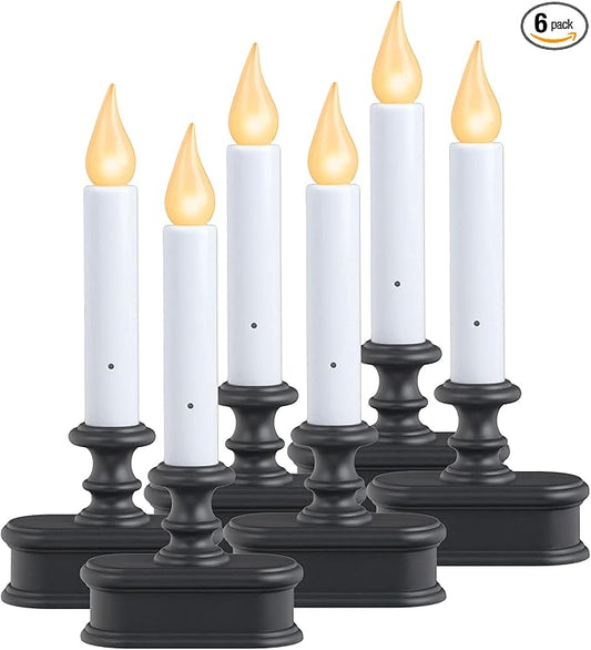 Xodus Innovations FPC1221A-6 Battery Operated LED Dusk to Dawn Window Candle with Amber Steady On or Flicker Flame, Black/Antique Bronze Pack of 6
