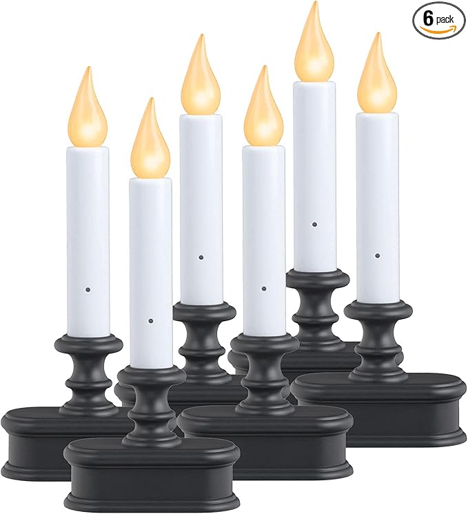 Xodus Innovations FPC1220A-6 Battery Operated LED Dusk to Dawn Window Candle with Amber Steady On or Flicker Flame, Black/Antique Bronze Pack of 6