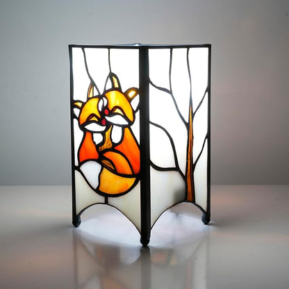 Tiffany Lamp Orange Stained Glass Table Lamp Small Foxes Animal Night Light Mini Retro Bedside Table Light for Home Decor Boys Girls Christmas Halloween Gifts