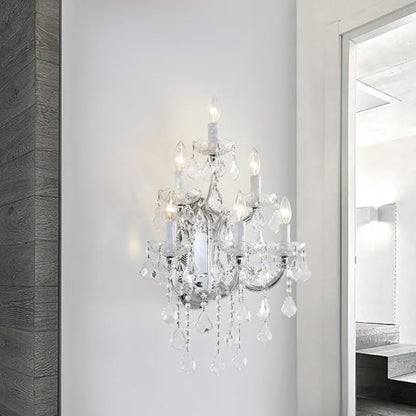 Large Modern Crystal Wall Lamp - 6 Lights Maria Theresa Wall Chandelier Light Fixtures, Chrome Wall Mounted Sconce for Hotel, Living Room, Hall, Lobby