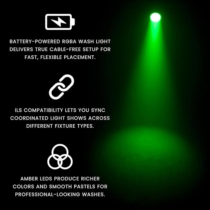 CHAUVET DJ – EZPar 64 RGBA ILS Battery Operated LED Par Light | Cable Free Wash Fixture with RGBA LEDs, ILS & D-Fi USB Wireless DMX Compatibility | Long-Lasting Rechargeable Battery