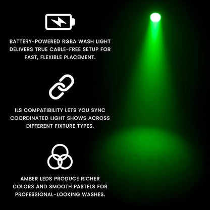 CHAUVET DJ – EZPar 64 RGBA ILS Battery Operated LED Par Light | Cable Free Wash Fixture with RGBA LEDs, ILS & D-Fi USB Wireless DMX Compatibility | Long-Lasting Rechargeable Battery
