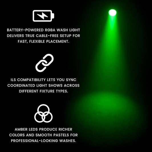 CHAUVET DJ – EZPar 64 RGBA ILS Battery Operated LED Par Light | Cable Free Wash Fixture with RGBA LEDs, ILS & D-Fi USB Wireless DMX Compatibility | Long-Lasting Rechargeable Battery
