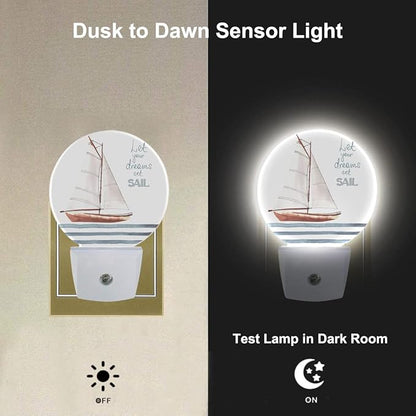 Boat Night Light Let Your Dreams Set Sail Sea Nautical Night Lights Plug into Wall 0.5W LED Lighting Auto on/Off for Hallway Stairway Kitchen Boys Girls Bedroom