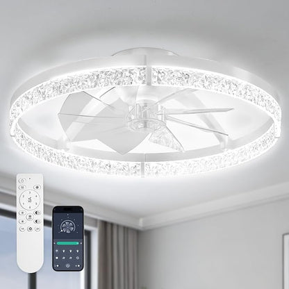 StarryEver Ceiling Fans with Lights and Remote, 24 Inch Modern Smart Ceiling Fan, 6 Speeds and 3000K-6500K Dimmable LED Fan Light, Low Profile Ceiling Fan for Bedroom, Living Room, Dining Room, White