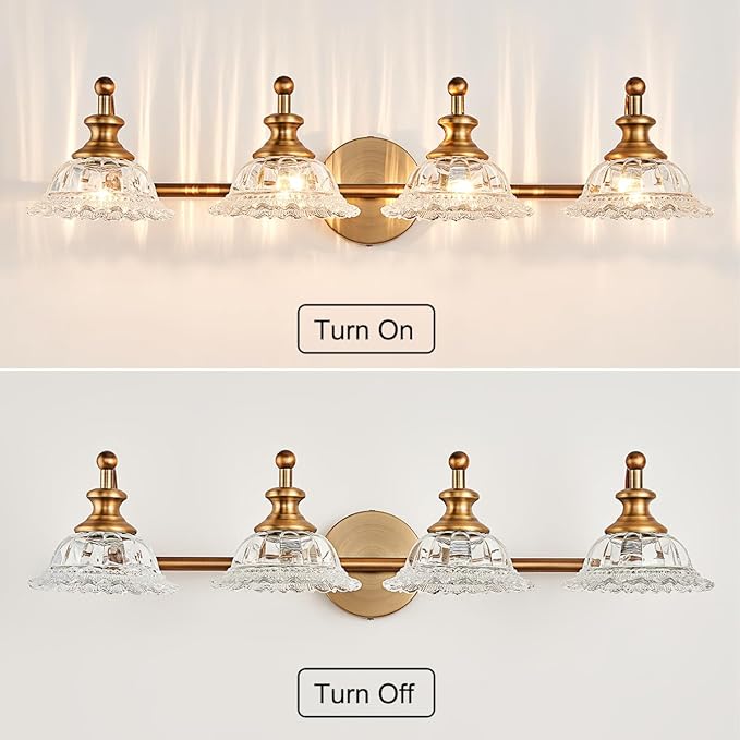 XIEDUN Bathroom Light Fixtures 4 Lights Vanity Lighting Fixtures Matte Brass Vintage Vanity Light Fixture Vanity Lights for Bathroom