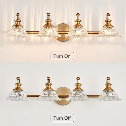 XIEDUN Bathroom Light Fixtures 4 Lights Vanity Lighting Fixtures Matte Brass Vintage Vanity Light Fixture Vanity Lights for Bathroom