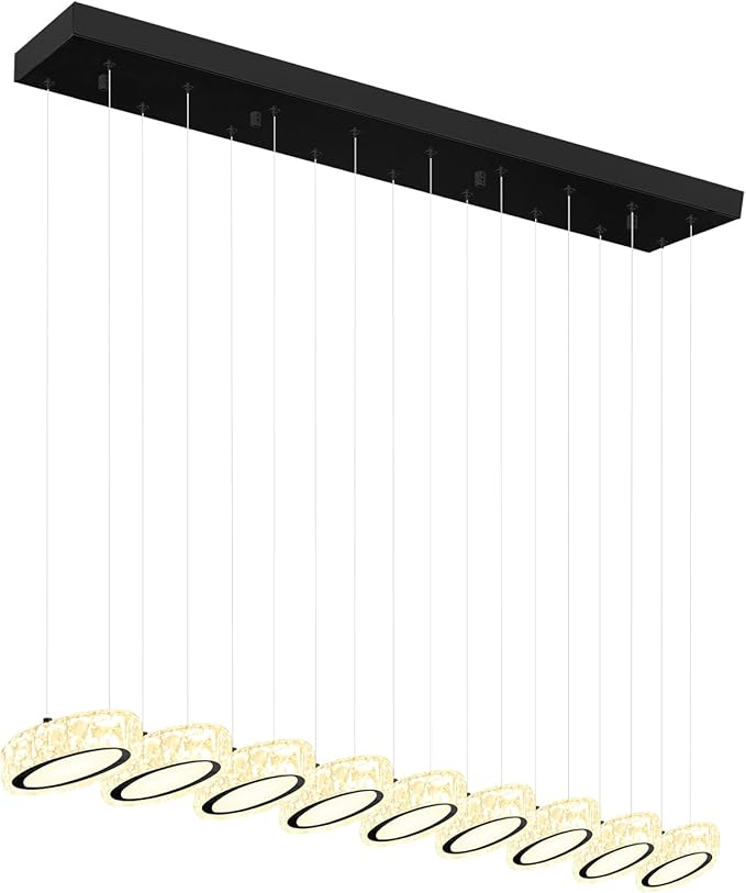 Rectangular Crystal Chandelier for Dining Room Pendant Chandelier for Kitchen Modern Linear Crystal Chandeliers Over Table Black 9 Lights