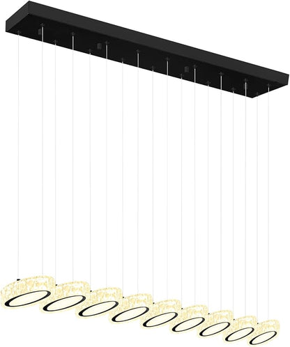 Rectangular Crystal Chandelier for Dining Room Pendant Chandelier for Kitchen Modern Linear Crystal Chandeliers Over Table Black 9 Lights