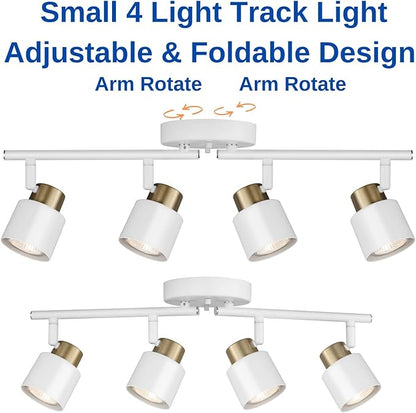 4 Light Track Lighting Kit, Matte White Brass Finish Adjustable with Modern Flush Mount Ceiling Spotlight for Kitchen,Dining,Living Room,Home Improvement
