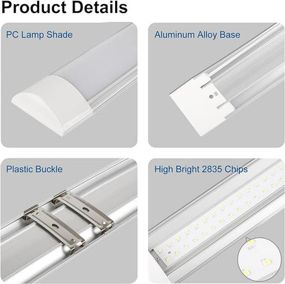 2 Packs 2FT LED Batten Light, Ultra-Thin Ceiling Surface Mounted Light, 20W, Day Light 4000K, IP20, LED Ceiling Lamp for Garage, Shop, Hallway, Office, Market