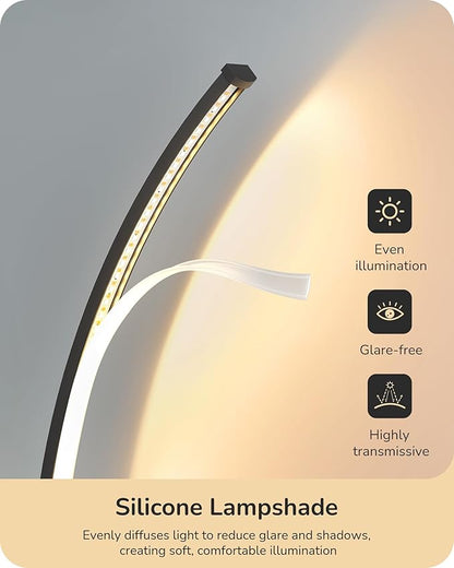 EDISHINE Curved LED Table Lamp, Modern Bedside Lamp with 3 Color Temperature & Stepless Dimming, Aluminum & Iron, Nightstand Lamp for Bedroom, Living Room, Black