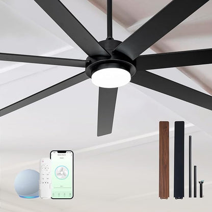 65 Inch Black Smart Ceiling Fan with Light and Remote via WIFI Alexa APP Control,Dimmable,Quiet DC Motor Indoor Outdoor Ceiling Fans for Patios or Bedroom