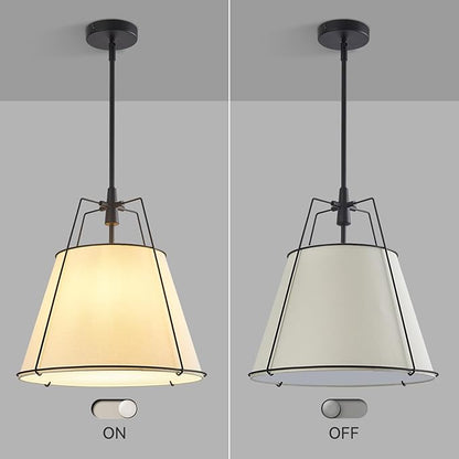 Modern Pendant Light Fixtures with 16" Off-White Linen Fabric Shade, Adjustable Hanging Light Fixture,3-Light Drum Black Vintage Chandelier for Kitchen Island Bedroom Dining Room Foyer