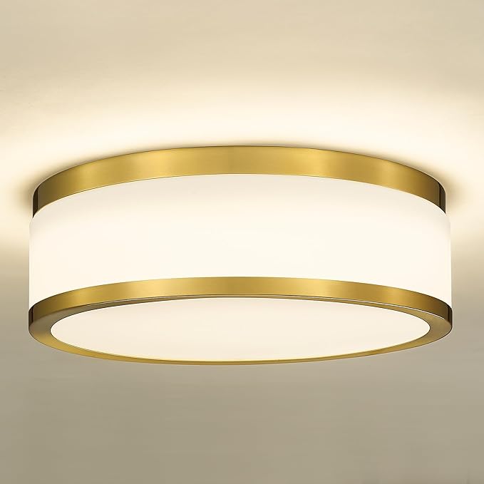 LMS 24W LED Flush Mount Ceiling Light, 15 inch 3CCT 3000K/4000K/5000K, Brushed Gold Close to Ceiling Light for Bathroom, Kitchen, Living Room, LMS-190