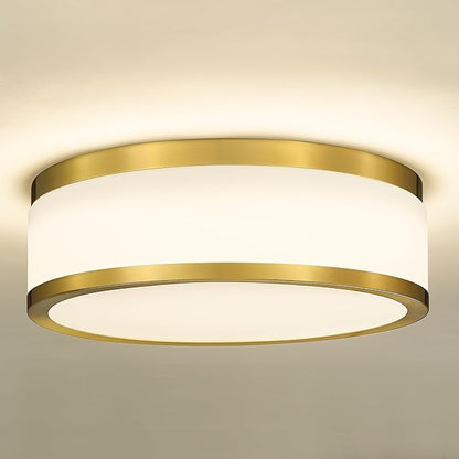 LMS 24W LED Flush Mount Ceiling Light, 15 inch 3CCT 3000K/4000K/5000K, Brushed Gold Close to Ceiling Light for Bathroom, Kitchen, Living Room, LMS-190