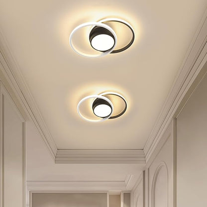 AUA Modern Ceiling Light, 39W LED Flush Mount Ceiling Light Fixture, 15.7" 3000K Round Close to Ceiling Lighting for Bedroom Hallway Dining Room Kitchen Entryway Black and White