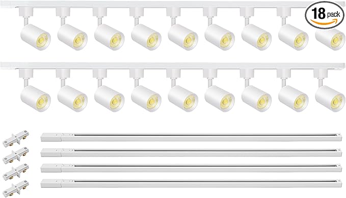 VANoopee 18-Light LED Track Lighting Kit, H Type Rail, Dimmable, 13FT, Modern Kitchen Ceiling Spot Light, 3000K 24° CRI90+, 10W 800lm, White