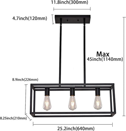 3 Lights Black Dining Room Chandelier Hanging Light Fixture Modern Kitchen Island Linear Lighting Farmhouse Chandelier for Bar Restaurant
