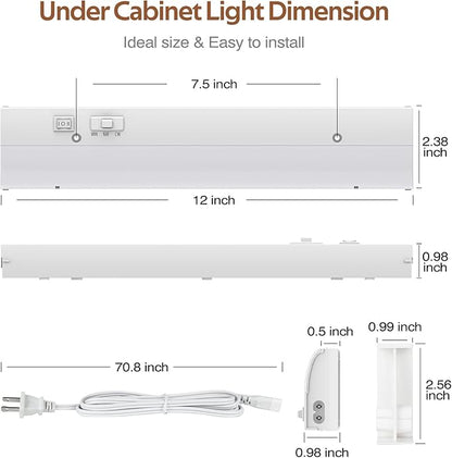 PESUTEN led Under Cabinet Task Lighting for Kitchen Plug-in Closet Light dimmable Under Cabinet Light 3 Color 3000K/4000K/5000K for Kitchen Garage Counter/Sink Area 12 inch