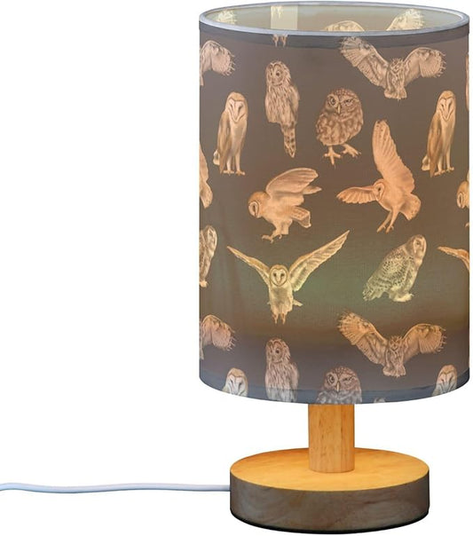 Table Lamp Watercolor Owl Pattern Barn Owl Snow Owl Nightstand Lamp with Wood Base Fabric Lamp Shade Bedside Desk Lamp for Living Room Bedroom Kids Room Office, g336814080p966c1026s2315