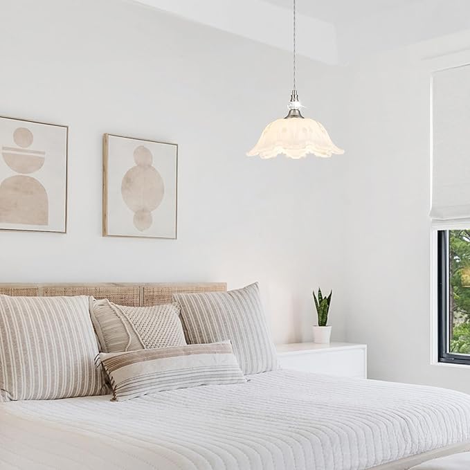 1 Piece Brushed Nickel Chandelier Light Fixtures with White Glass Shade, Brushed Nickel Finish Pendant Light,Hanging Light for Dining Room,Hallways,Living Room,Bedroom