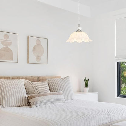 1 Piece Brushed Nickel Chandelier Light Fixtures with White Glass Shade, Brushed Nickel Finish Pendant Light,Hanging Light for Dining Room,Hallways,Living Room,Bedroom